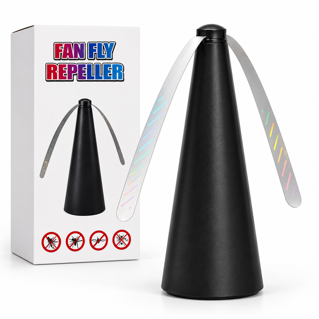 مروحة طاولة لطرد الذباب والحشرات الطائرة تعمل بالبطارية – 24 سم — Battery-Powered Fly Repellent Table Fan – 24 cm