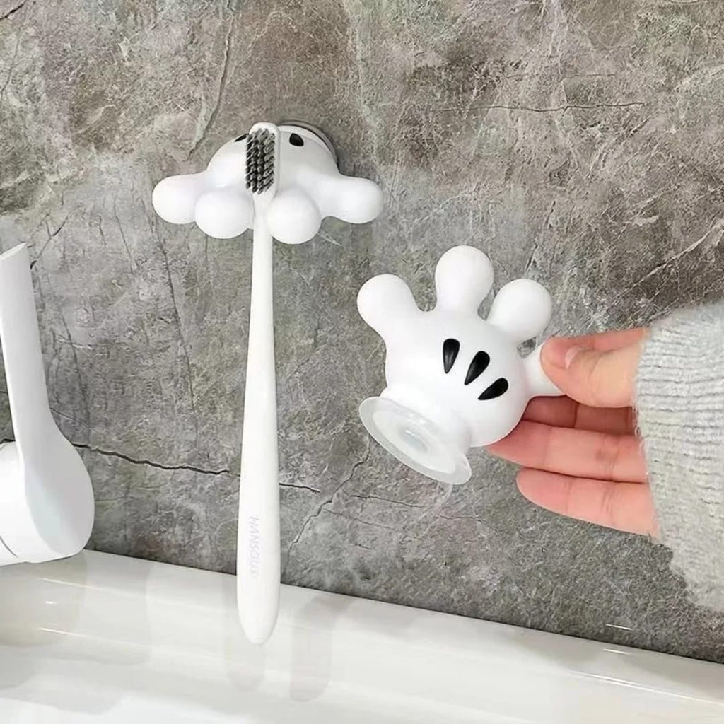 حامل فرشاة أسنان  بشكل كف – شفط بدون حفر — Hand-Shaped Suction Toothbrush Holder – No Drilling