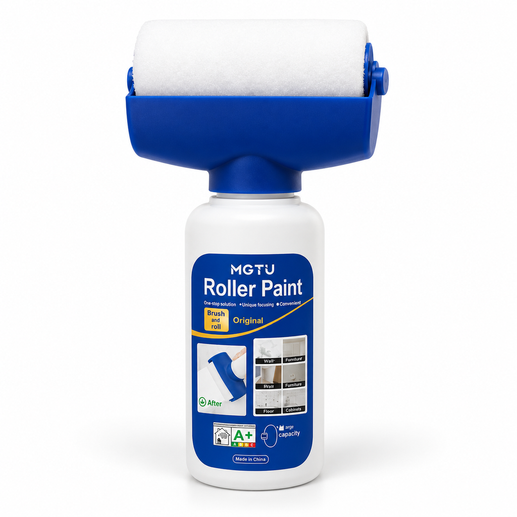 علبة دهان أبيض مع رول  – 500 غرام — Paint Roller Kit with Refillable Handle – 500 g