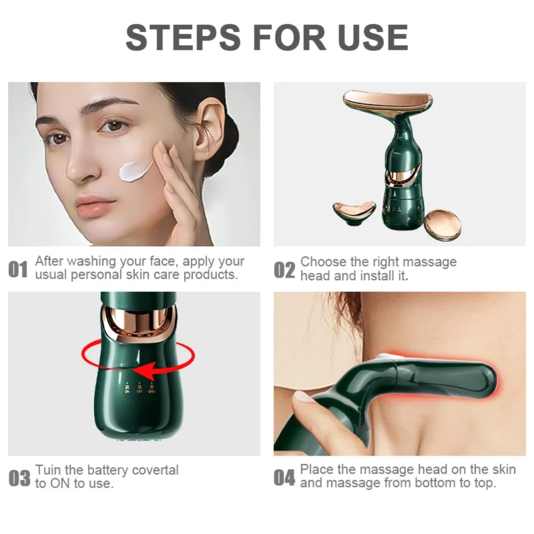 جهاز تدليك الوجه والرقبة بثلاثة رؤوس قابلة للتبديل — 3-Head Face and Neck Massager