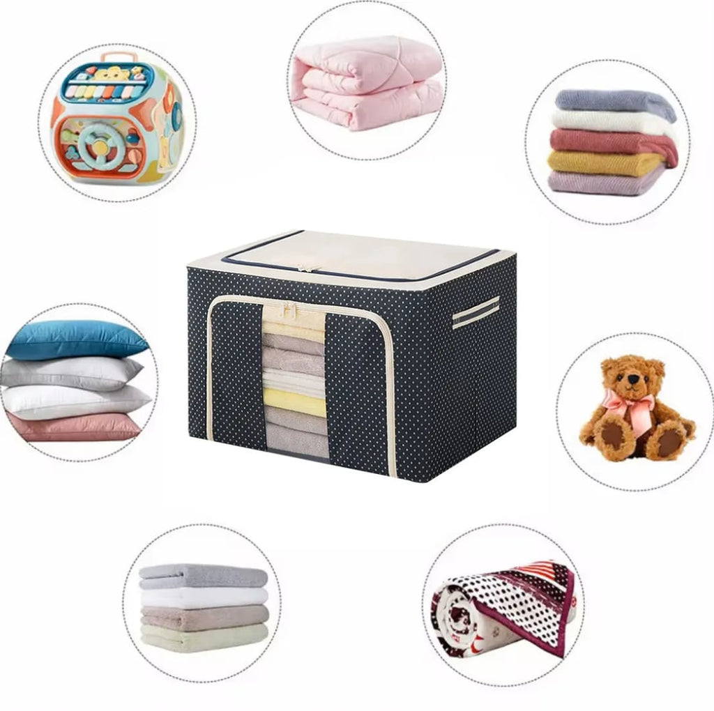 صندوق تخزين قماشي قابل للطي بسحاب أمامي وعلوي – 50 × 40 × 35 سم — Foldable Fabric Storage Box with Front and Top Zippers – 50 × 40 × 35 cm