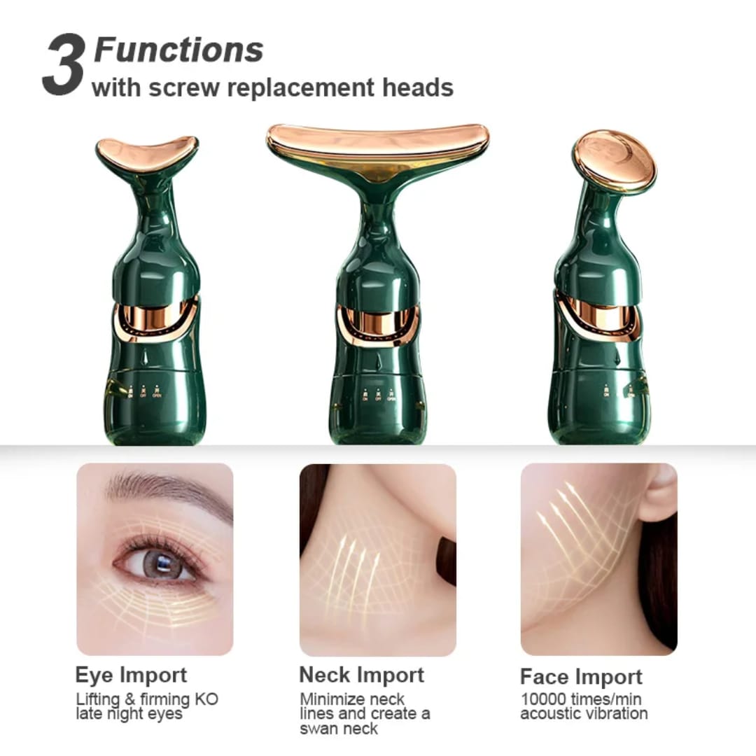جهاز تدليك الوجه والرقبة بثلاثة رؤوس قابلة للتبديل — 3-Head Face and Neck Massager