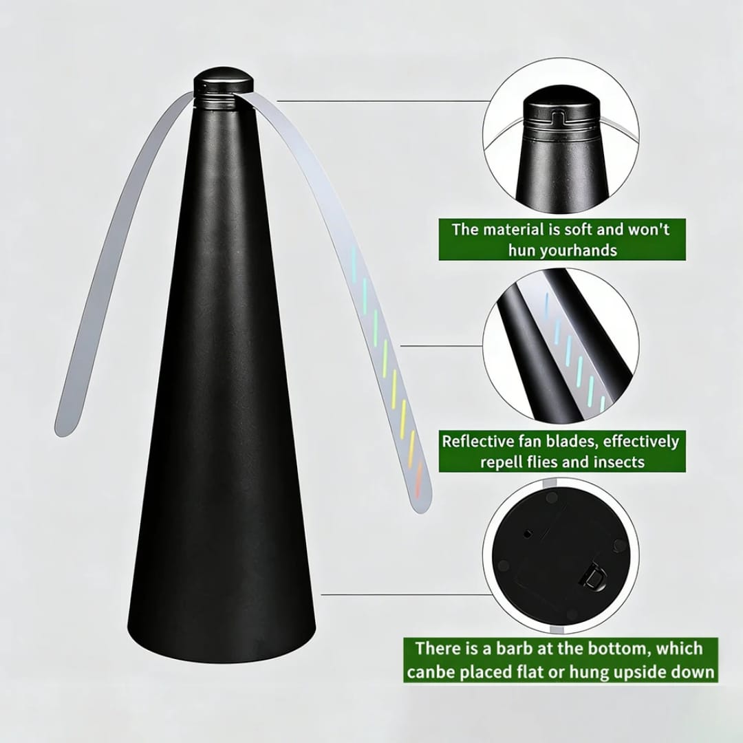 مروحة طاولة لطرد الذباب والحشرات الطائرة تعمل بالبطارية – 24 سم — Battery-Powered Fly Repellent Table Fan – 24 cm