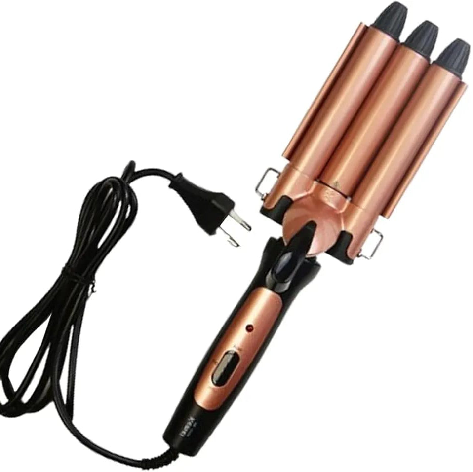 فير شعر 3 اصابع — Kemei KM-1010A Professional Triple-Barrel Hair Waver – 90W