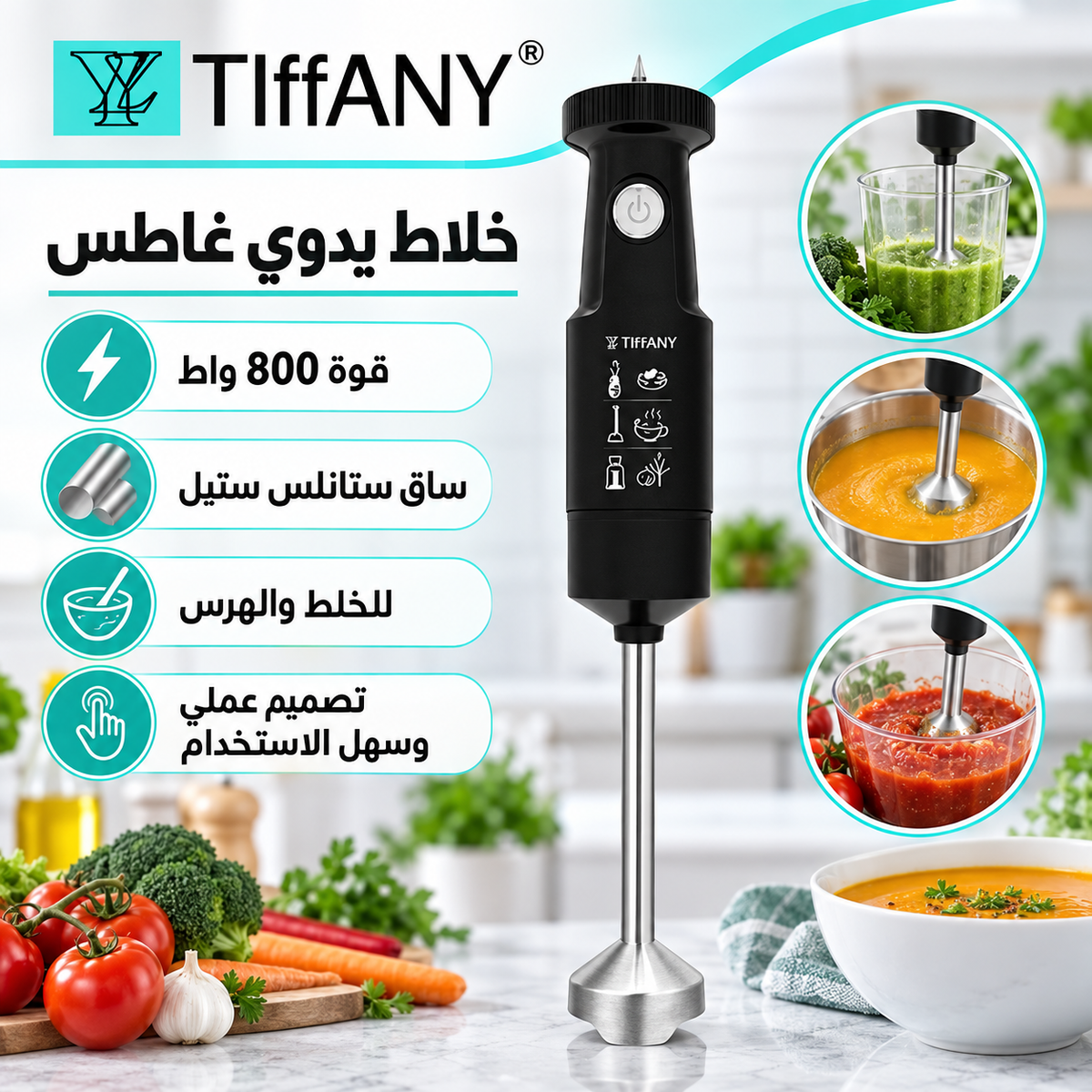خلاط يدوي بقوة 800 واط من — TIFFANY Hand Blender – 800W