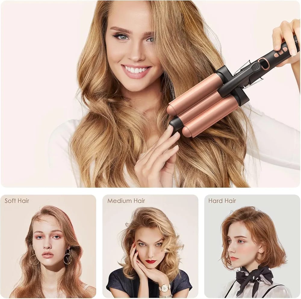 فير شعر 3 اصابع — Kemei KM-1010A Professional Triple-Barrel Hair Waver – 90W