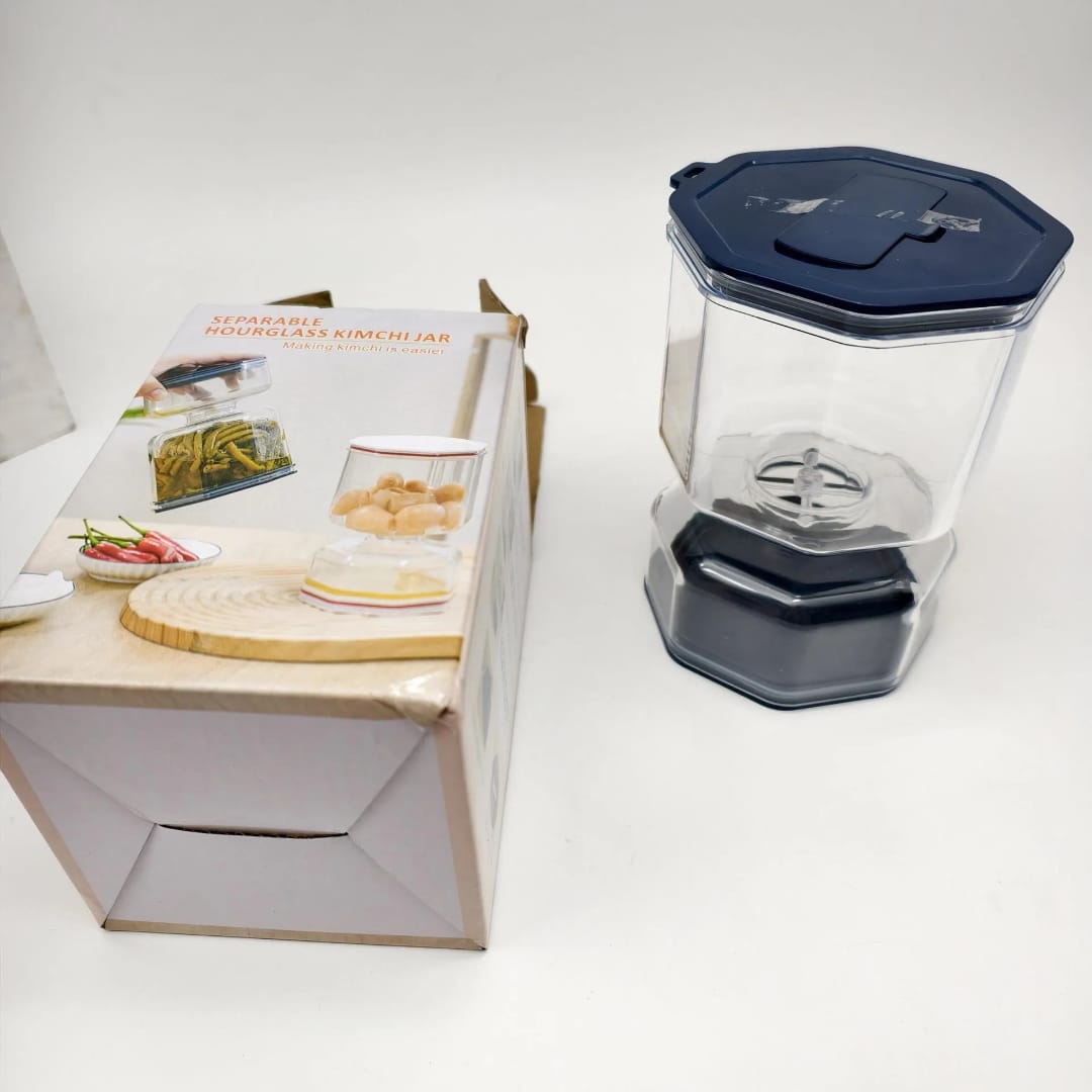 مرطبان زيتون ومخللات بفاصل للسوائل وشوكة قابلة للطي – 10 × 10 × 15 سم — Pickle and Olive Jar with Liquid Separator and Folding Fork – 10 × 10 × 15 cm