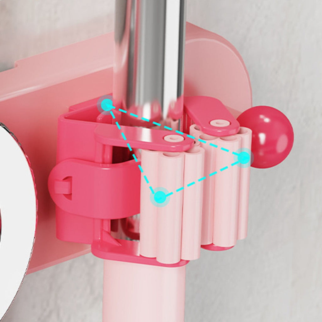 علاقة حائط للعصي والمناشف – قطعتان ضغط وعلاقتان — Wall-Mounted Mop and Towel Holder – 2 Grips and 2 Hooks