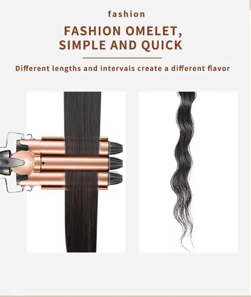 فير شعر 3 اصابع — Kemei KM-1010A Professional Triple-Barrel Hair Waver – 90W