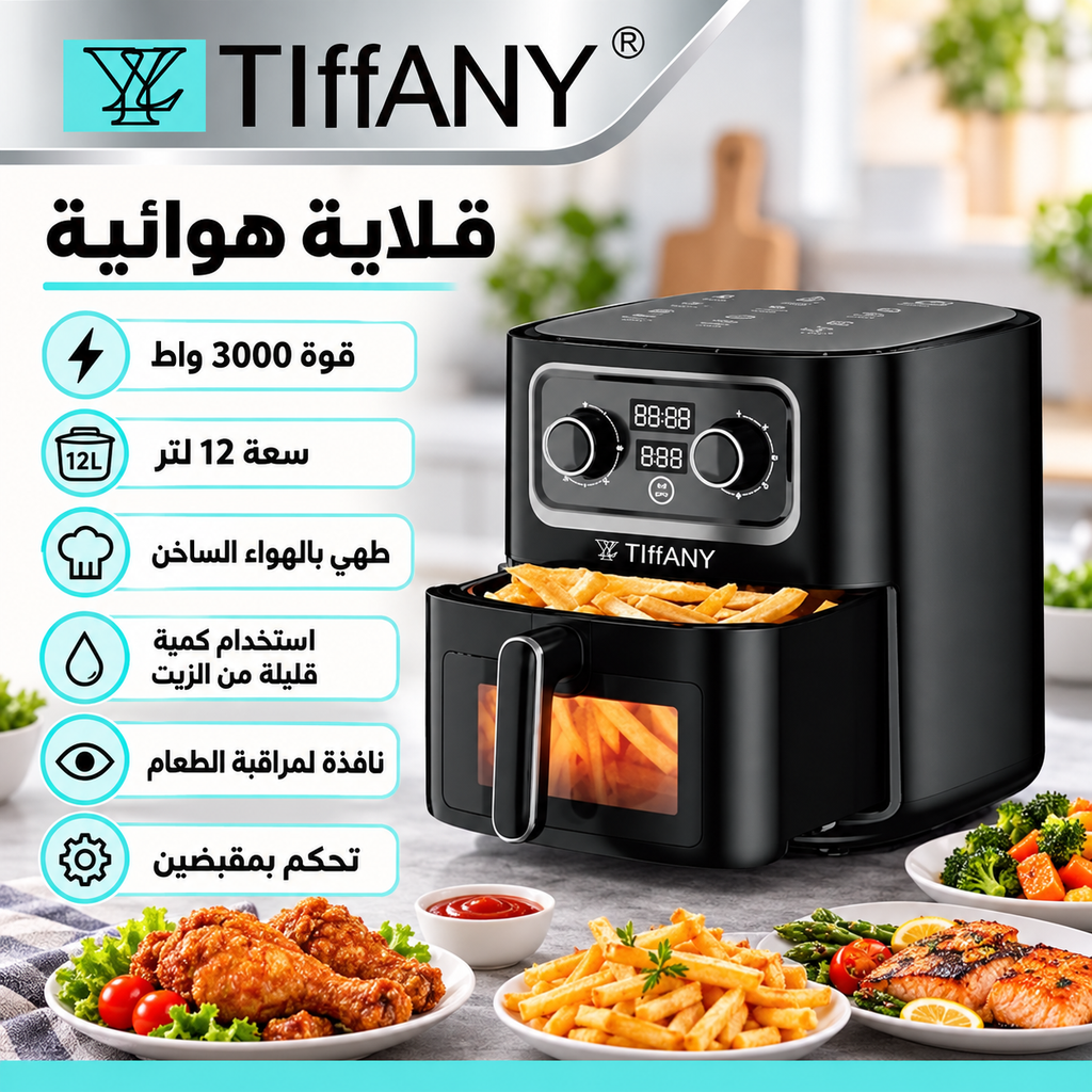 قلاية هوائية سعة 12 لتر بقوة 3000 واط — 12L Air Fryer – 3000W