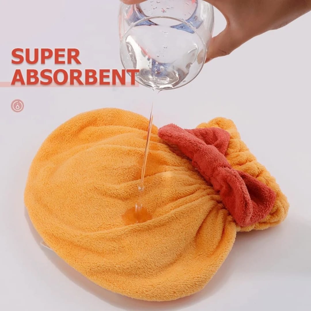 منشفة شعر مايكروفايبر سريعة الامتصاص بربطة على شكل بابوينه — Quick-Dry Microfiber Hair Towel with Bow Tie