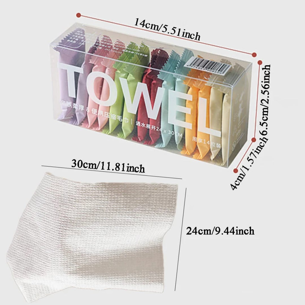 منشفة مضغوطه بعلبه 14 قطعه — Compressed Towels in a Container – 14 Pieces