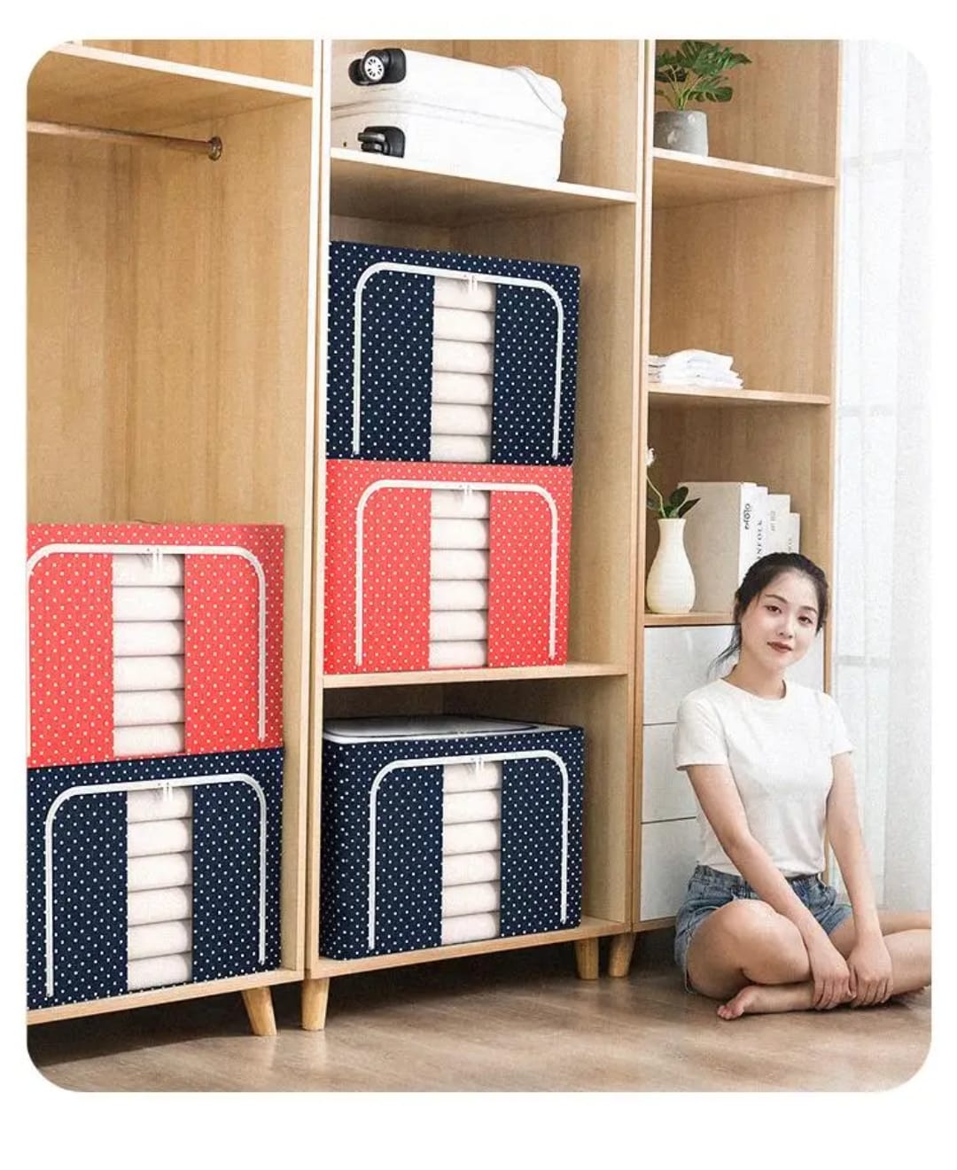 صندوق تخزين قماشي قابل للطي بسحاب أمامي وعلوي – 50 × 40 × 35 سم — Foldable Fabric Storage Box with Front and Top Zippers – 50 × 40 × 35 cm