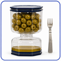 مرطبان زيتون ومخللات بفاصل للسوائل وشوكة قابلة للطي – 10 × 10 × 15 سم — Pickle and Olive Jar with Liquid Separator and Folding Fork – 10 × 10 × 15 cm