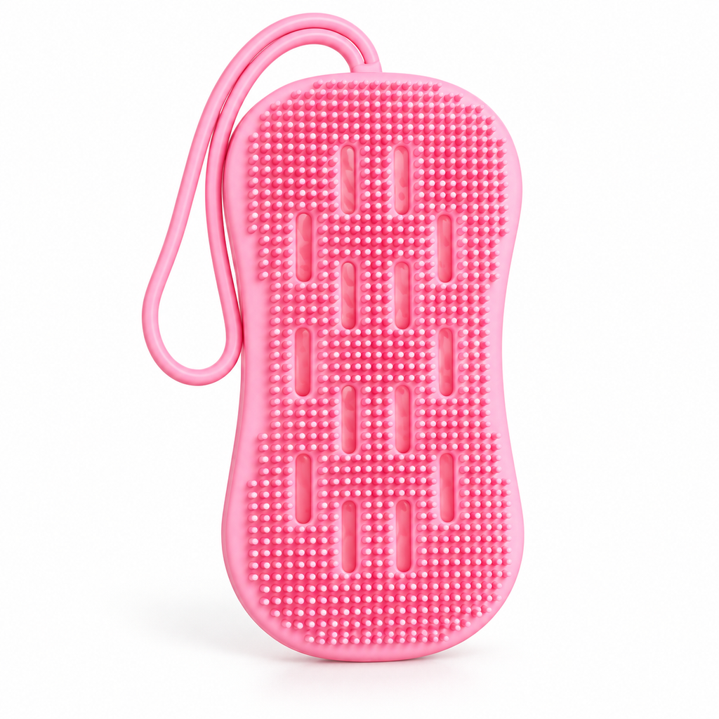 ليفة حمّام سيليكون ناعمة مع حبل تعليق – 13 × 7 سم — Silicone Bath Scrubber – 13 × 7 cm