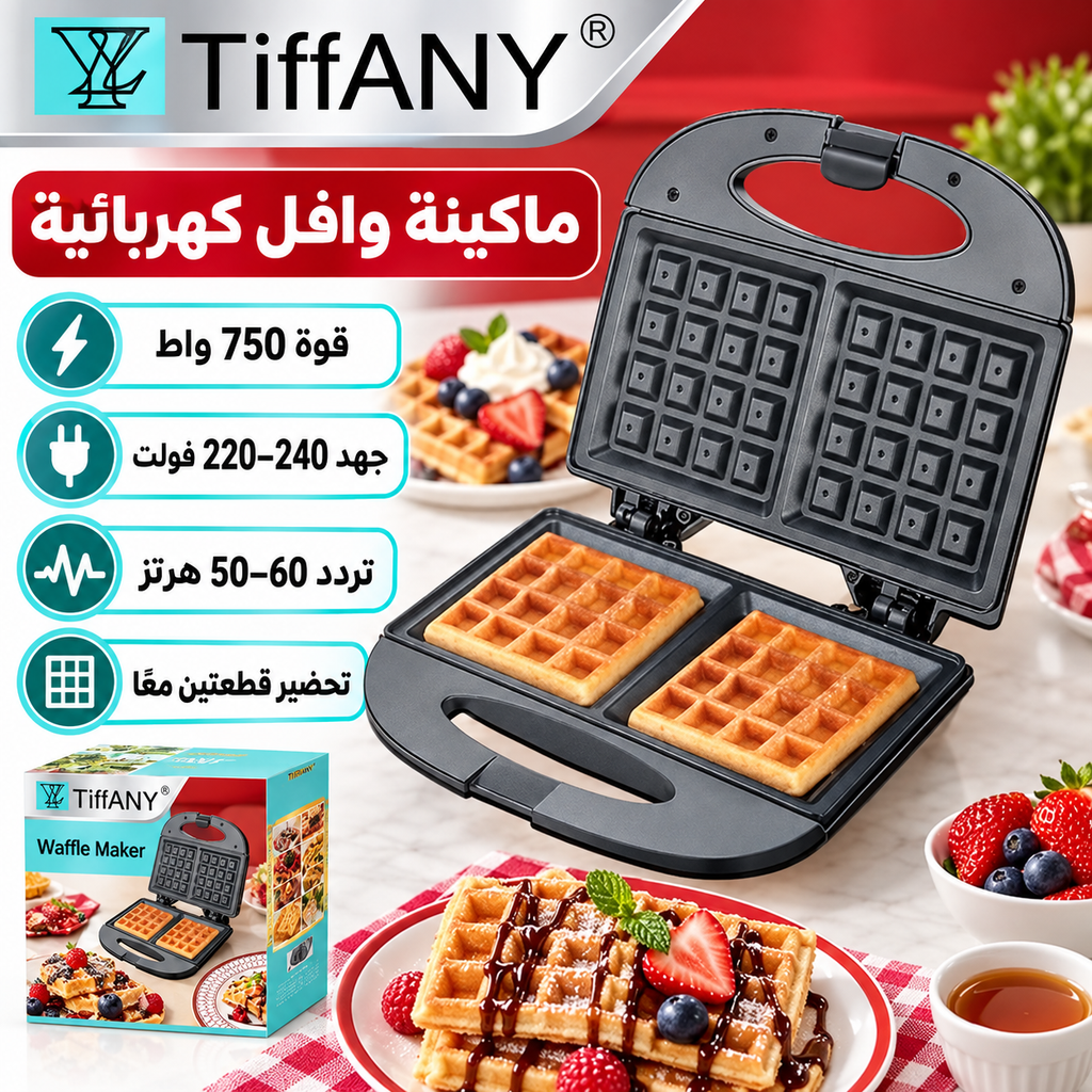 ماكينة وافل كهربائية مزدوجة بقوة 750 واط — Double Electric Waffle Maker – 750W