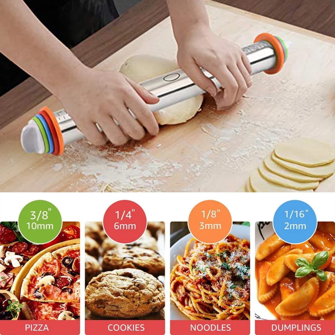 شوبك لفرد العجين حلقات قياس — Adjustable Rolling Pin with Measuring Rings