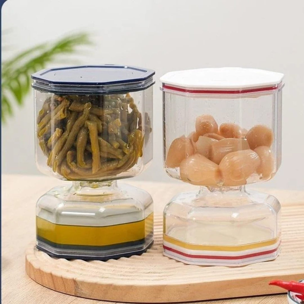 مرطبان زيتون ومخللات بفاصل للسوائل وشوكة قابلة للطي – 10 × 10 × 15 سم — Pickle and Olive Jar with Liquid Separator and Folding Fork – 10 × 10 × 15 cm