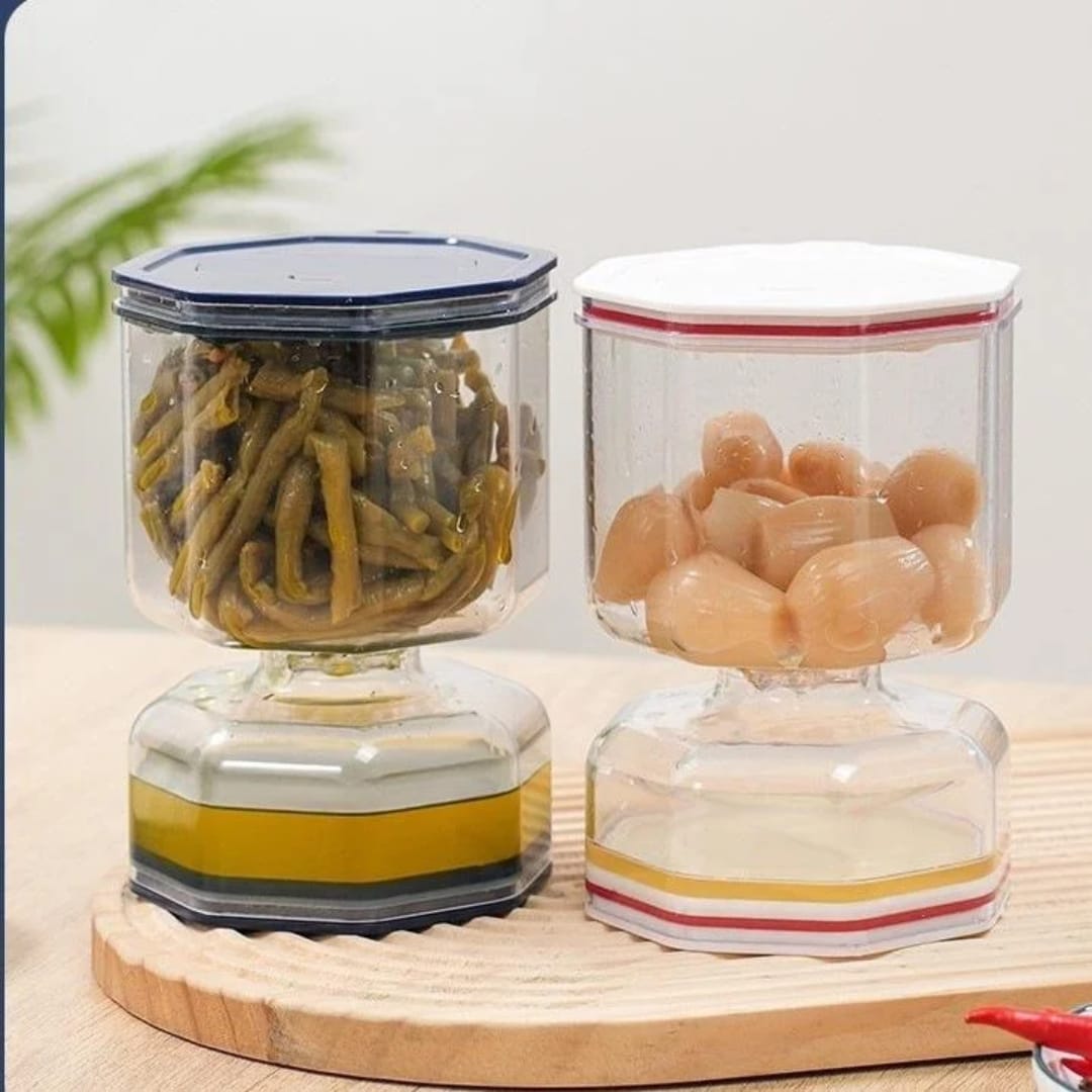 مرطبان زيتون ومخللات بفاصل للسوائل وشوكة قابلة للطي – 10 × 10 × 15 سم — Pickle and Olive Jar with Liquid Separator and Folding Fork – 10 × 10 × 15 cm