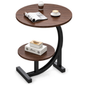 طاولة خشب طبقتين قاعدة حديد لون جوزي - Two-Tier Walnut Wood Side Table with Metal Frame