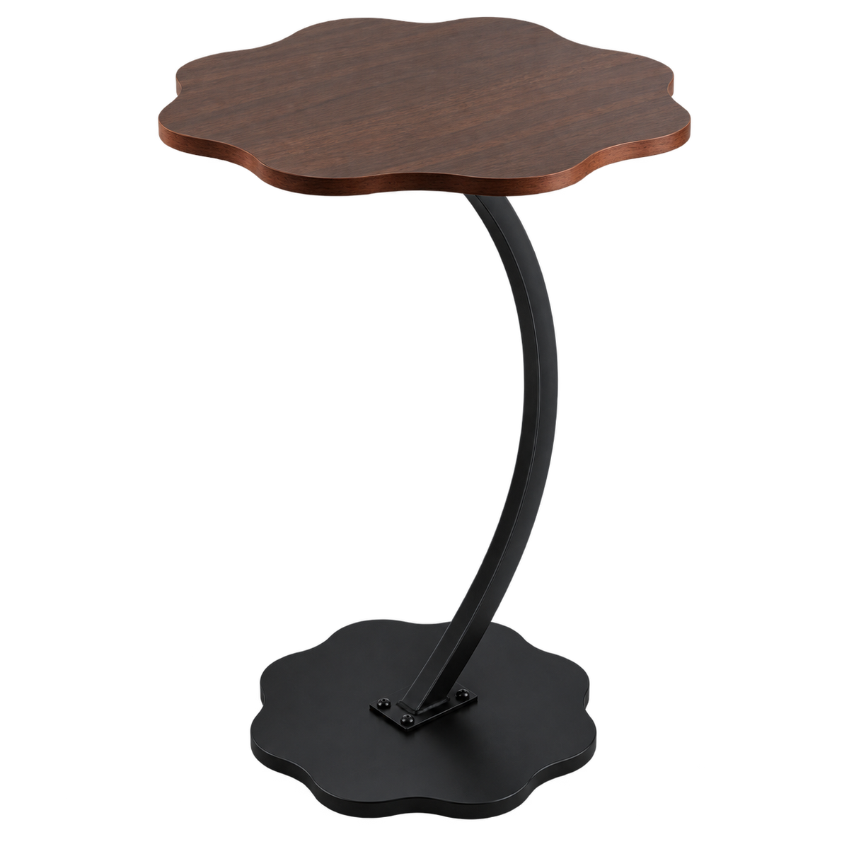 طاولة خشب جوزي شكل وردة عمود حديد - Walnut Flower-Shaped Side Table with Metal Stand
