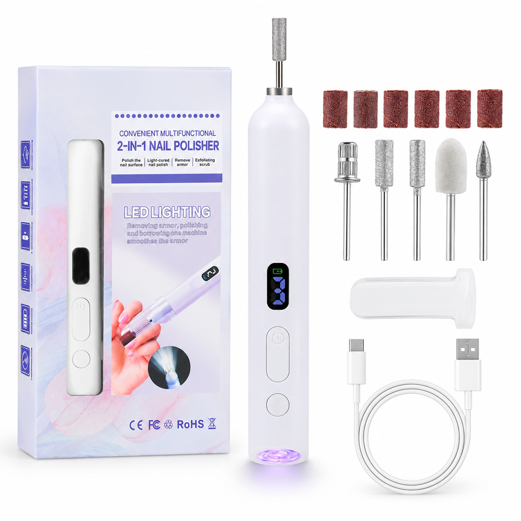 مكنة للعناية بالأظافر 2 في 1 مع إضاءة LED - 2-in-1 Nail Polisher with LED Light