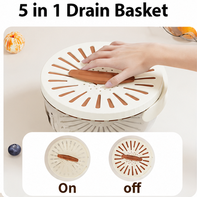 وعاء تصفية 5 في 1 لتنظيف الخضار والفواكه — 5-in-1 Drain Basket for Fruits and Vegetables