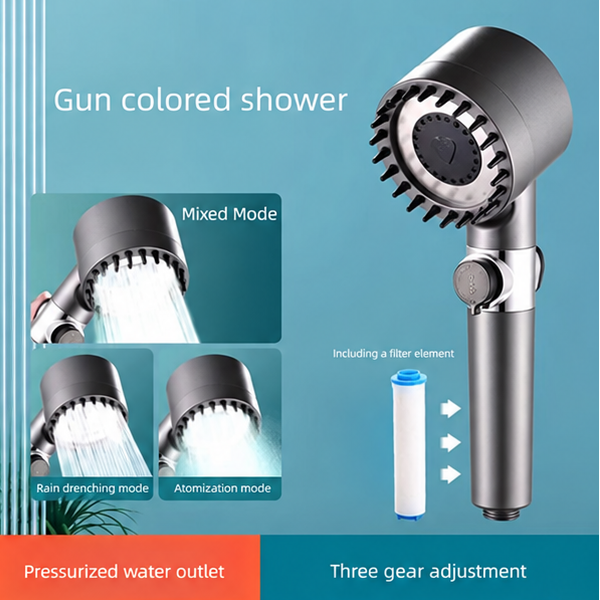 مسكة دوش مع فلتر متعدد لتوزيع الماء والضغط — Multi-Mode Filtered Handheld Shower Head
