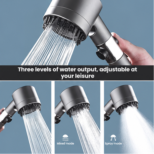 مسكة دوش مع فلتر متعدد لتوزيع الماء والضغط — Multi-Mode Filtered Handheld Shower Head