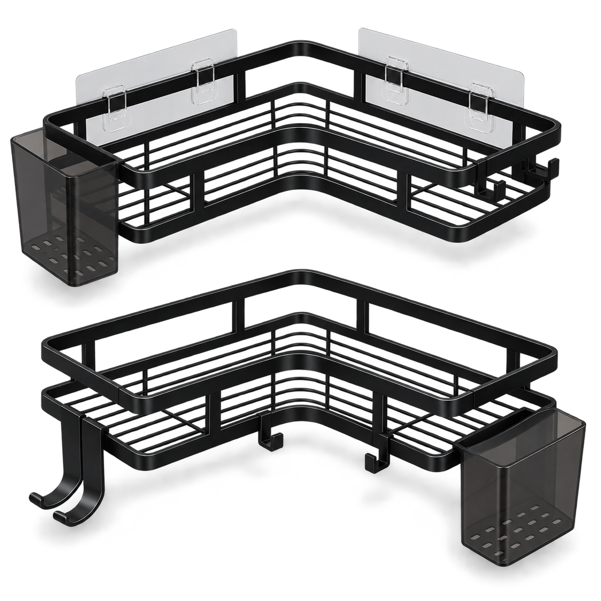 ستاند تعليق زاوية معدن عدد 2 تلزيق - 2-Piece Adhesive Metal Corner Shower Caddy