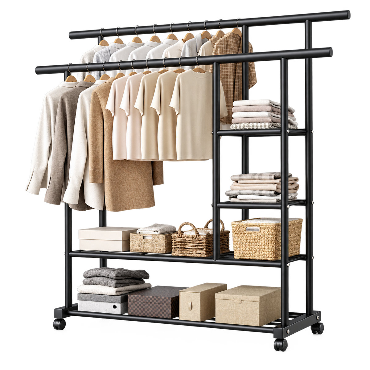 تعليقة ملابس دوبل مع رفوف - Double Clothes Rack with Shelves