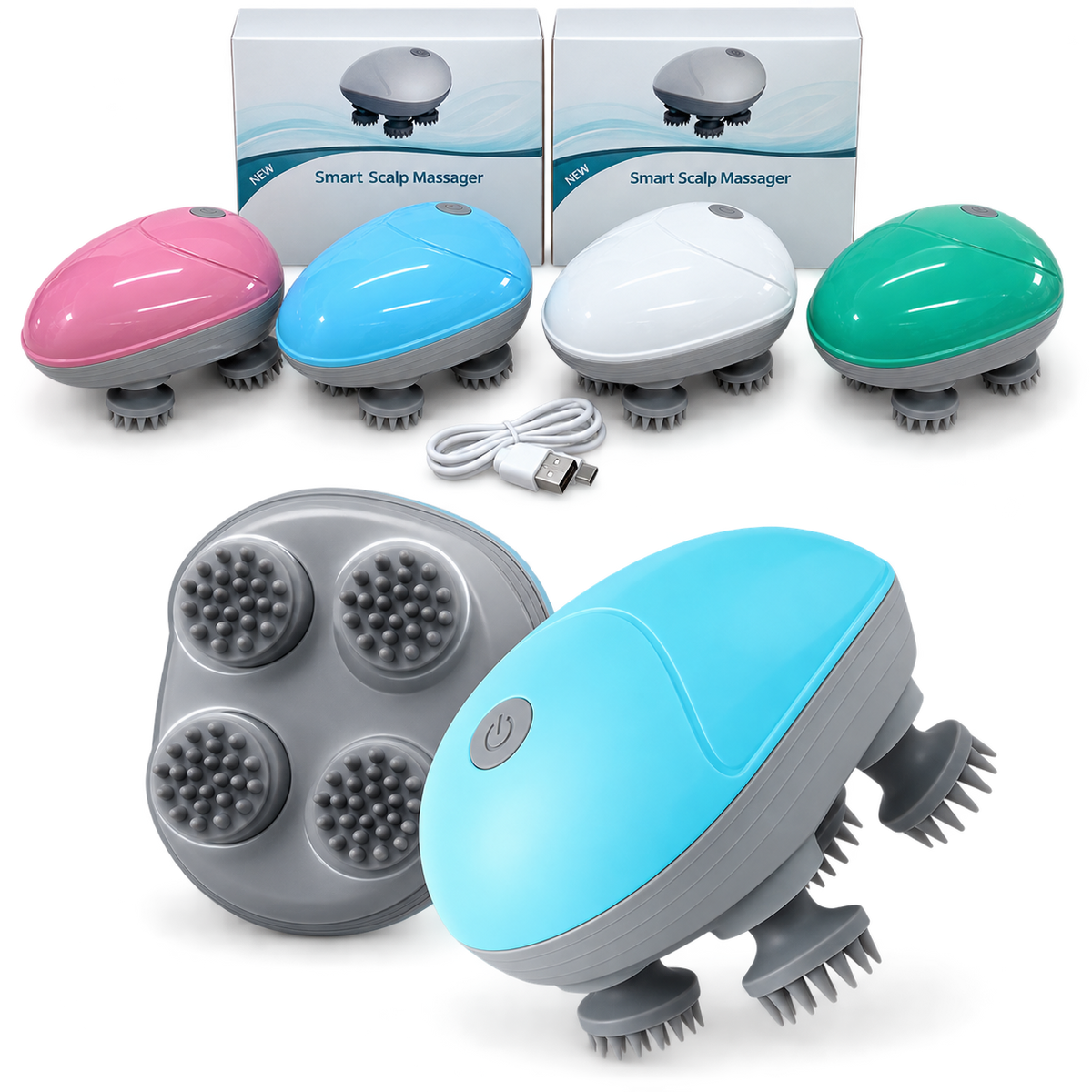 مدلك فروة الرأس الذكي 4 رؤوس تشريج - Rechargeable 4-Head Scalp Massager