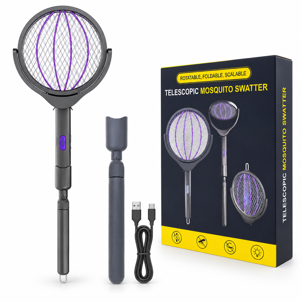 مضرب برغش تشريج فليكسبل رأس متحرك 180 درجة - Rechargeable Flexible Mosquito Swatter with 180° Rotating Head
