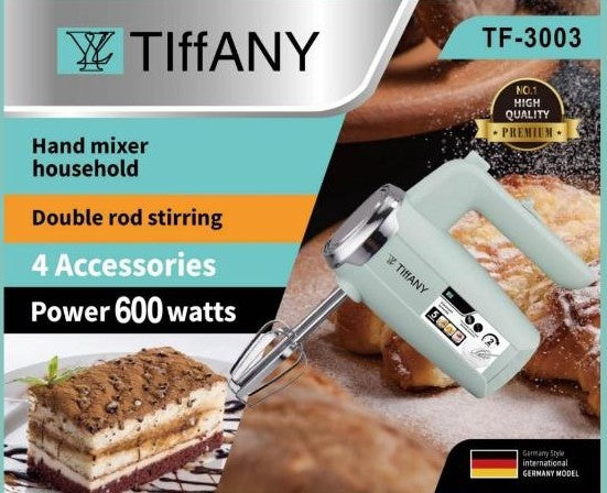 خلاط يدوي كهربائي بقوة 600 واط مع 4 ملحقات — TIFFANY Electric Hand Mixer – 600W with 4 Attachments
