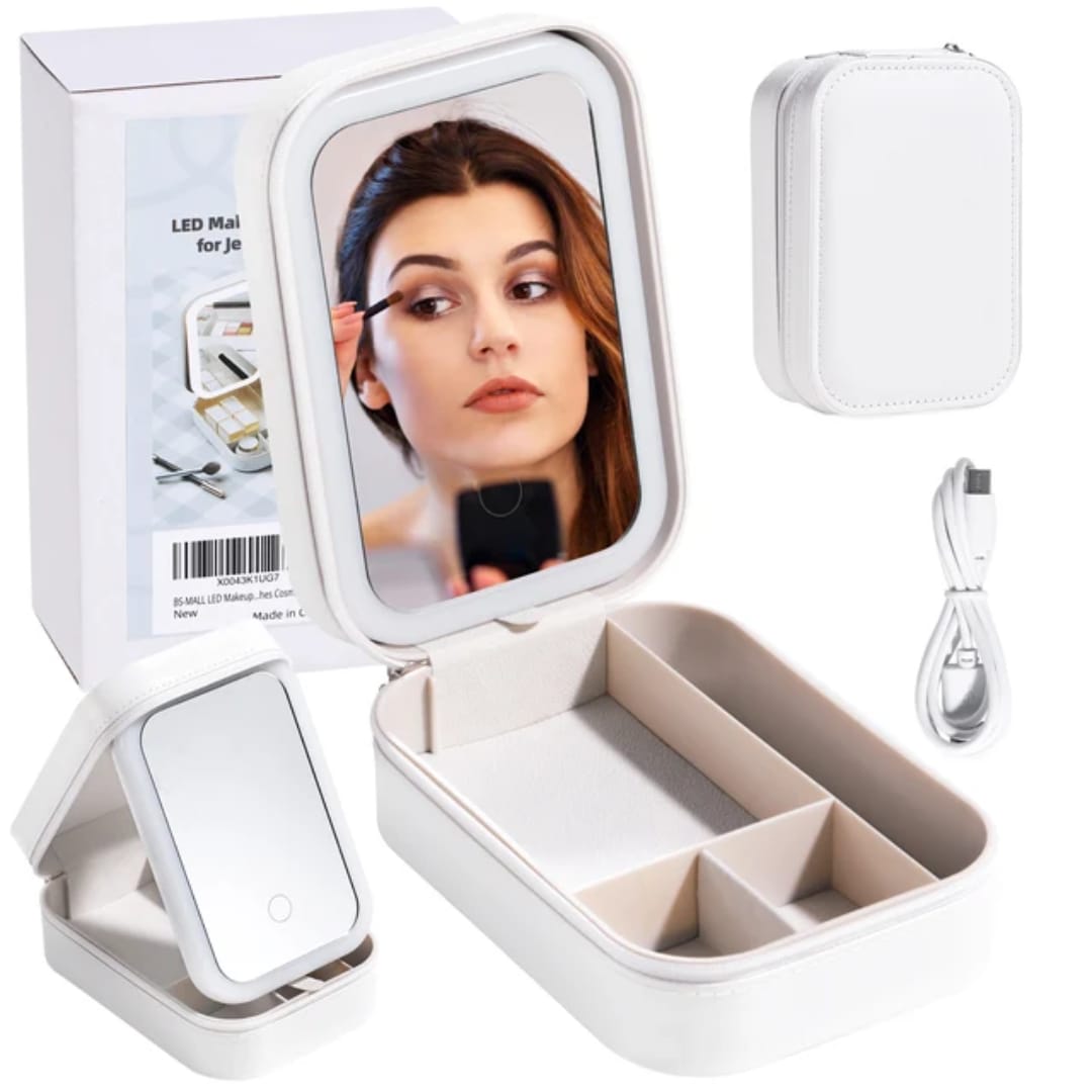 حقيبة مكياج مع مرآة LED و4 خانات قابلة للتعديل — Makeup Case with LED Mirror and 4 Adjustable Compartments