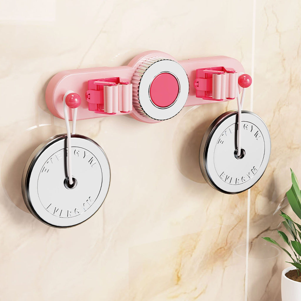 علاقة حائط للعصي والمناشف – قطعتان ضغط وعلاقتان — Wall-Mounted Mop and Towel Holder – 2 Grips and 2 Hooks