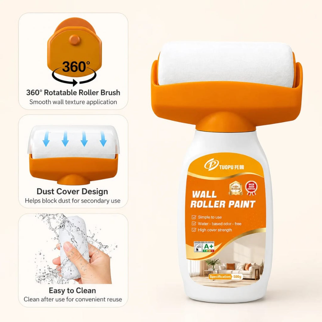علبة دهان أبيض مع رول  – 500 غرام — Paint Roller Kit with Refillable Handle – 500 g