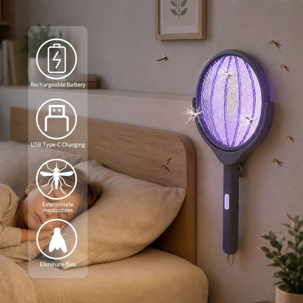مضرب برغش تشريج فليكسبل رأس متحرك 180 درجة Rechargeable Flexible Mosquito Swatter with 180° Rotating Head