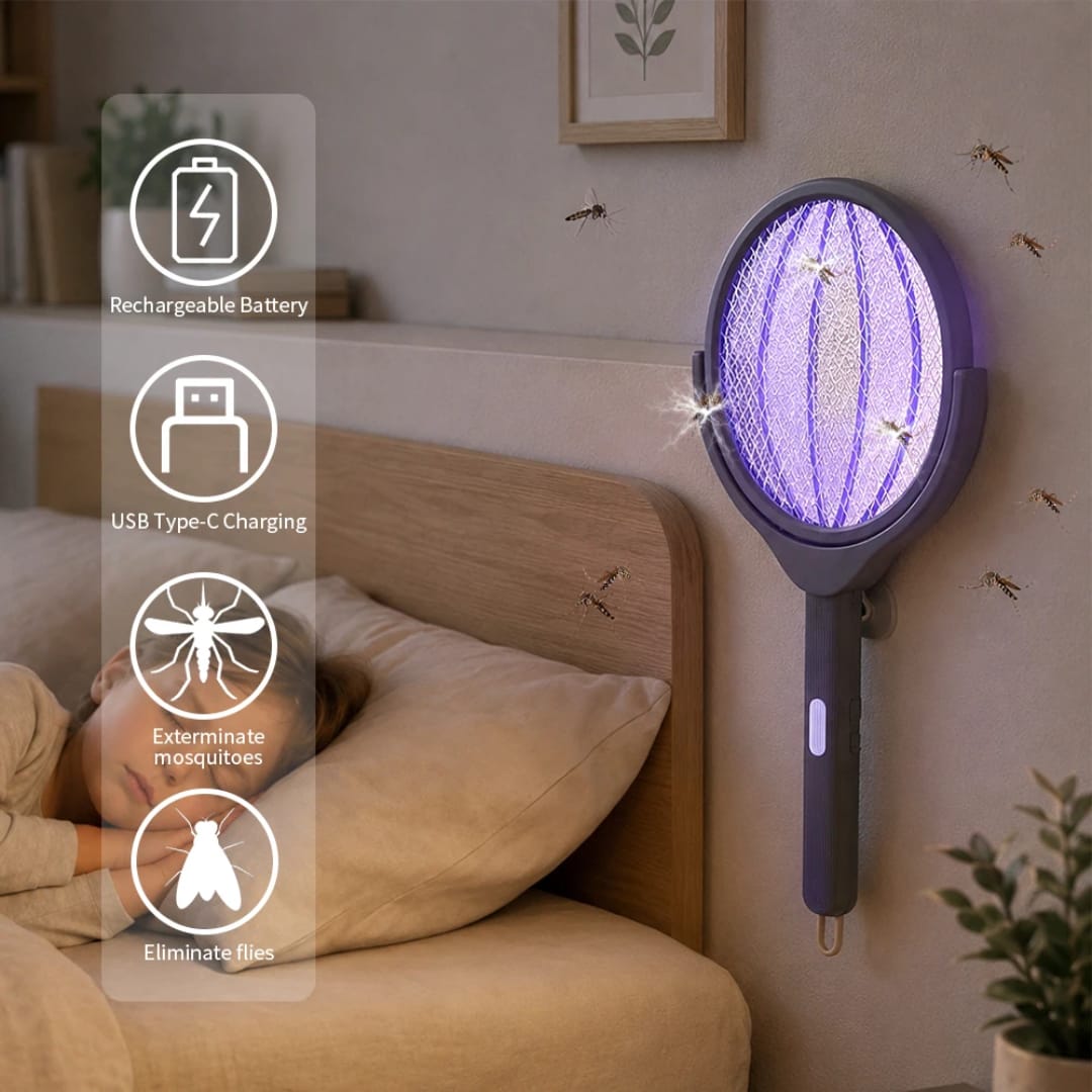 مضرب برغش تشريج فليكسبل رأس متحرك 180 درجة Rechargeable Flexible Mosquito Swatter with 180° Rotating Head