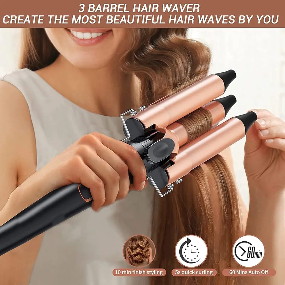 فير شعر 3 اصابع — Kemei KM-1010A Professional Triple-Barrel Hair Waver – 90W
