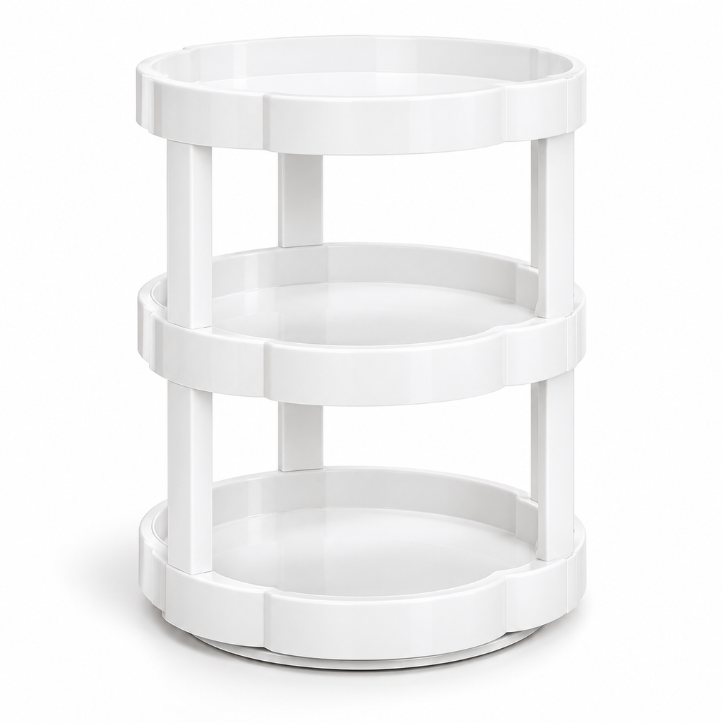 ستاند مطبخ دوّار 360 درجة من 3 طبقات – أبيض — 3-Tier 360° Rotating Kitchen Organizer – White