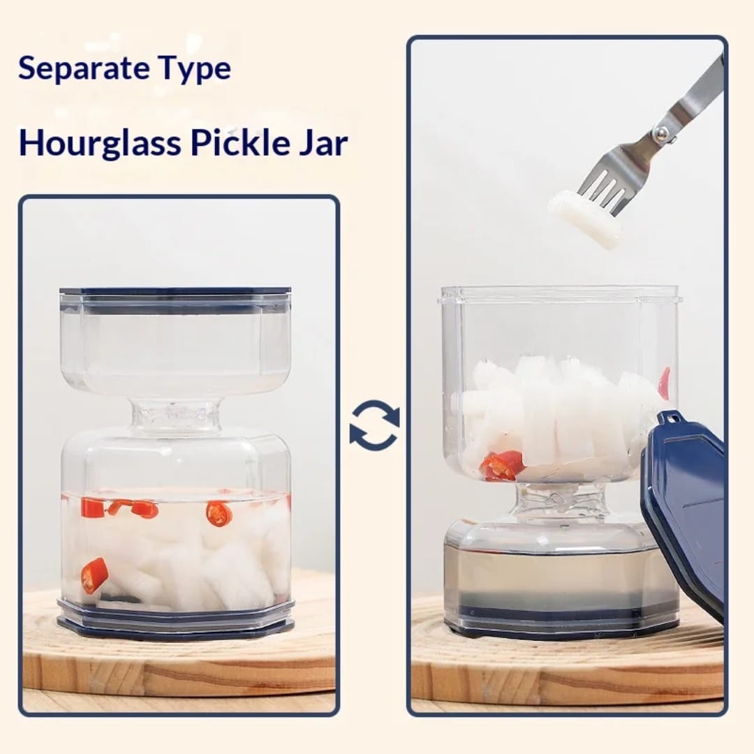 مرطبان زيتون ومخللات بفاصل للسوائل وشوكة قابلة للطي – 10 × 10 × 15 سم — Pickle and Olive Jar with Liquid Separator and Folding Fork – 10 × 10 × 15 cm