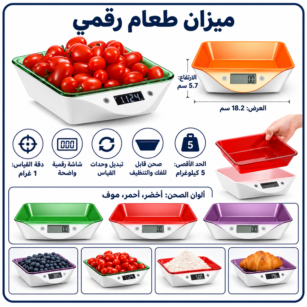 ميزان طعام بصحن قابل للفك حتى 5 كيلو — Food Scale with Removable Bowl – Up to 5 kg