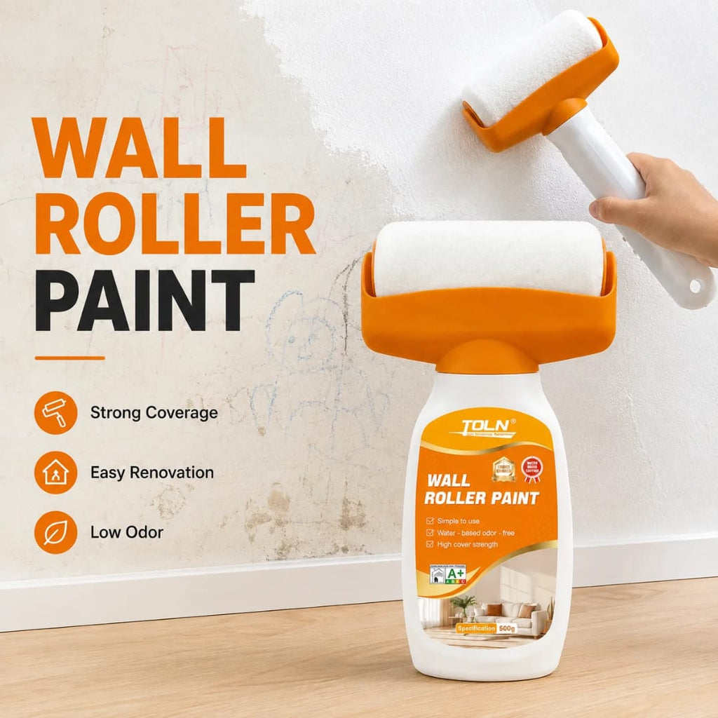 علبة دهان أبيض مع رول  – 500 غرام — Paint Roller Kit with Refillable Handle – 500 g