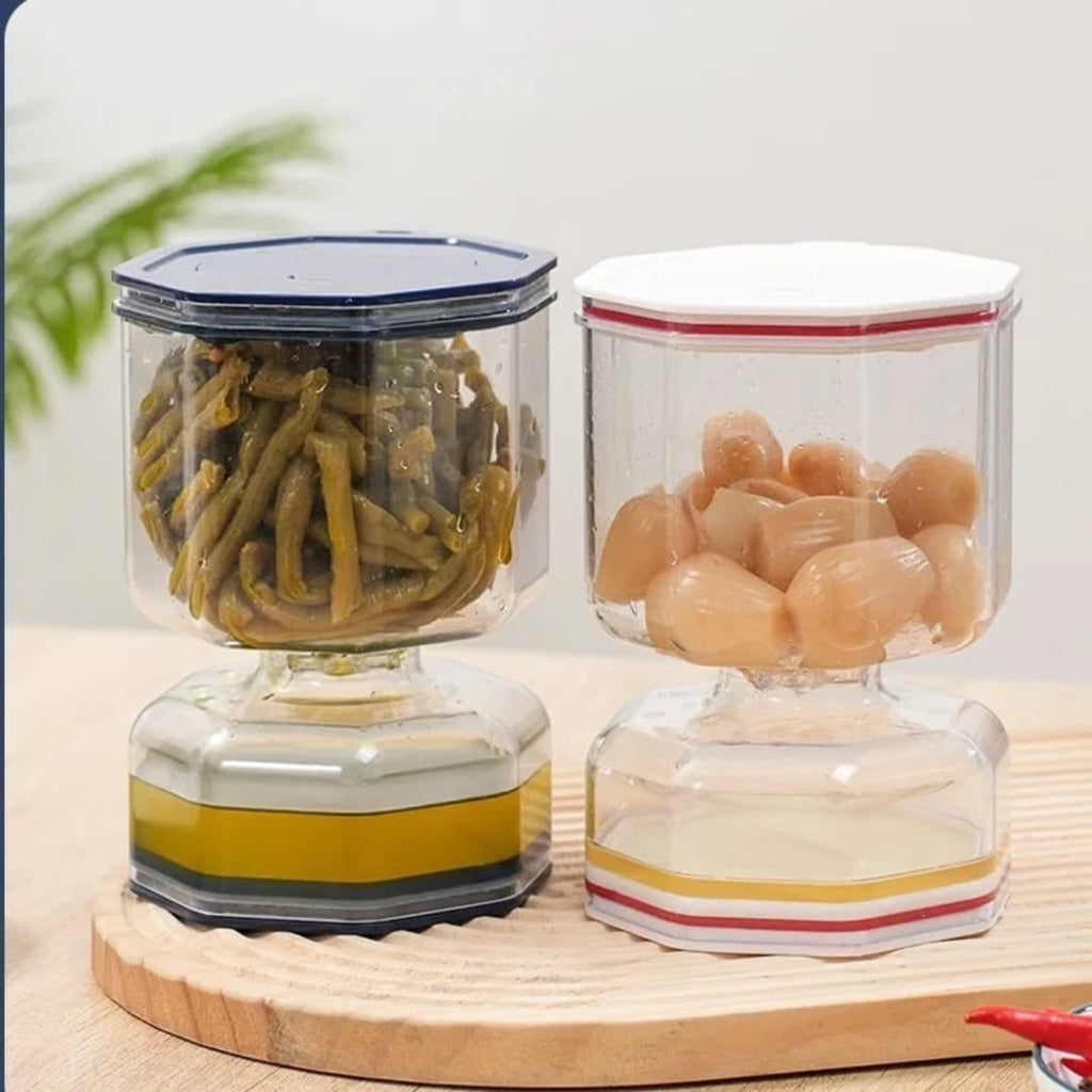 مرطبان زيتون ومخللات بفاصل للسوائل وشوكة قابلة للطي – 10 × 10 × 15 سم — Pickle and Olive Jar with Liquid Separator and Folding Fork – 10 × 10 × 15 cm