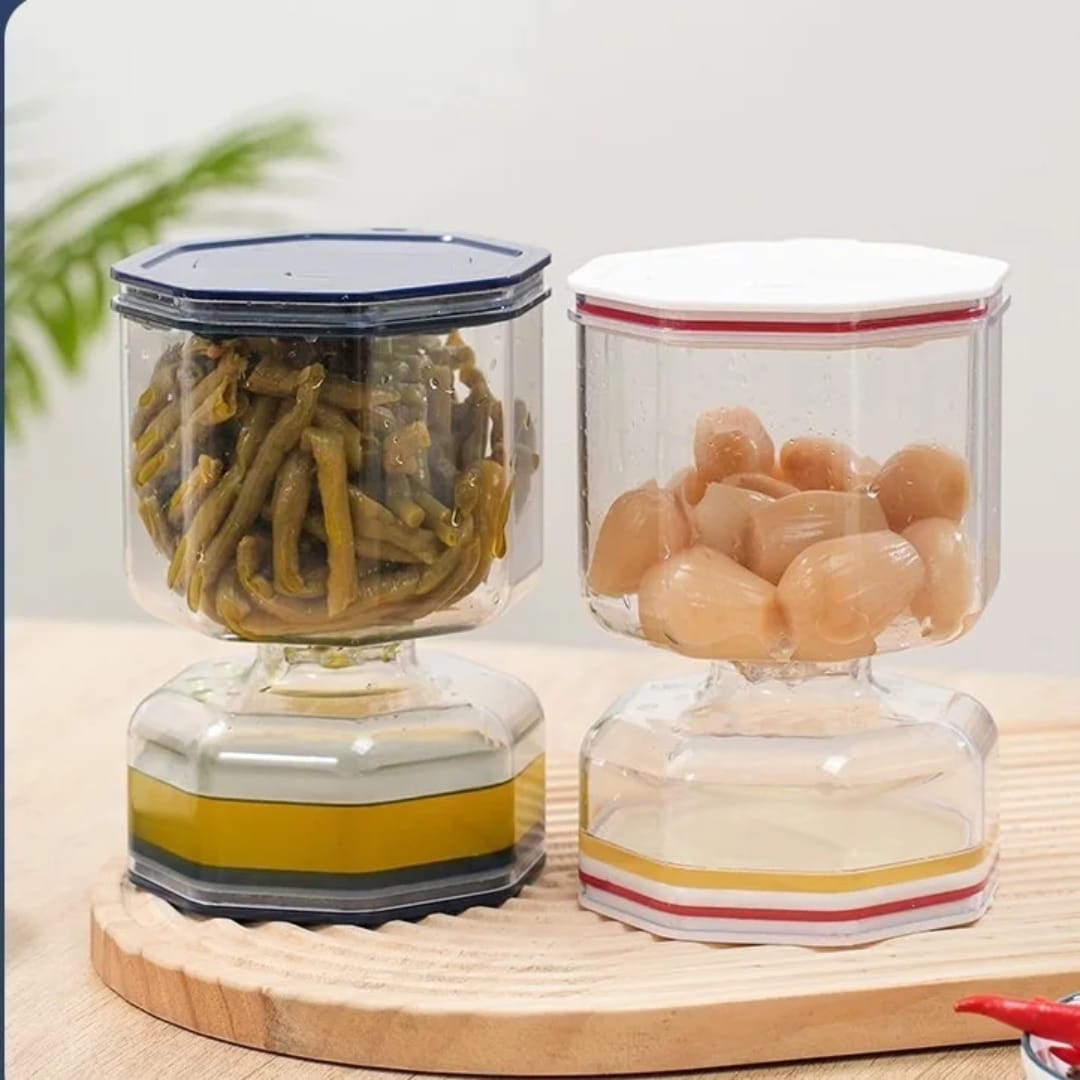 مرطبان زيتون ومخللات بفاصل للسوائل وشوكة قابلة للطي – 10 × 10 × 15 سم — Pickle and Olive Jar with Liquid Separator and Folding Fork – 10 × 10 × 15 cm