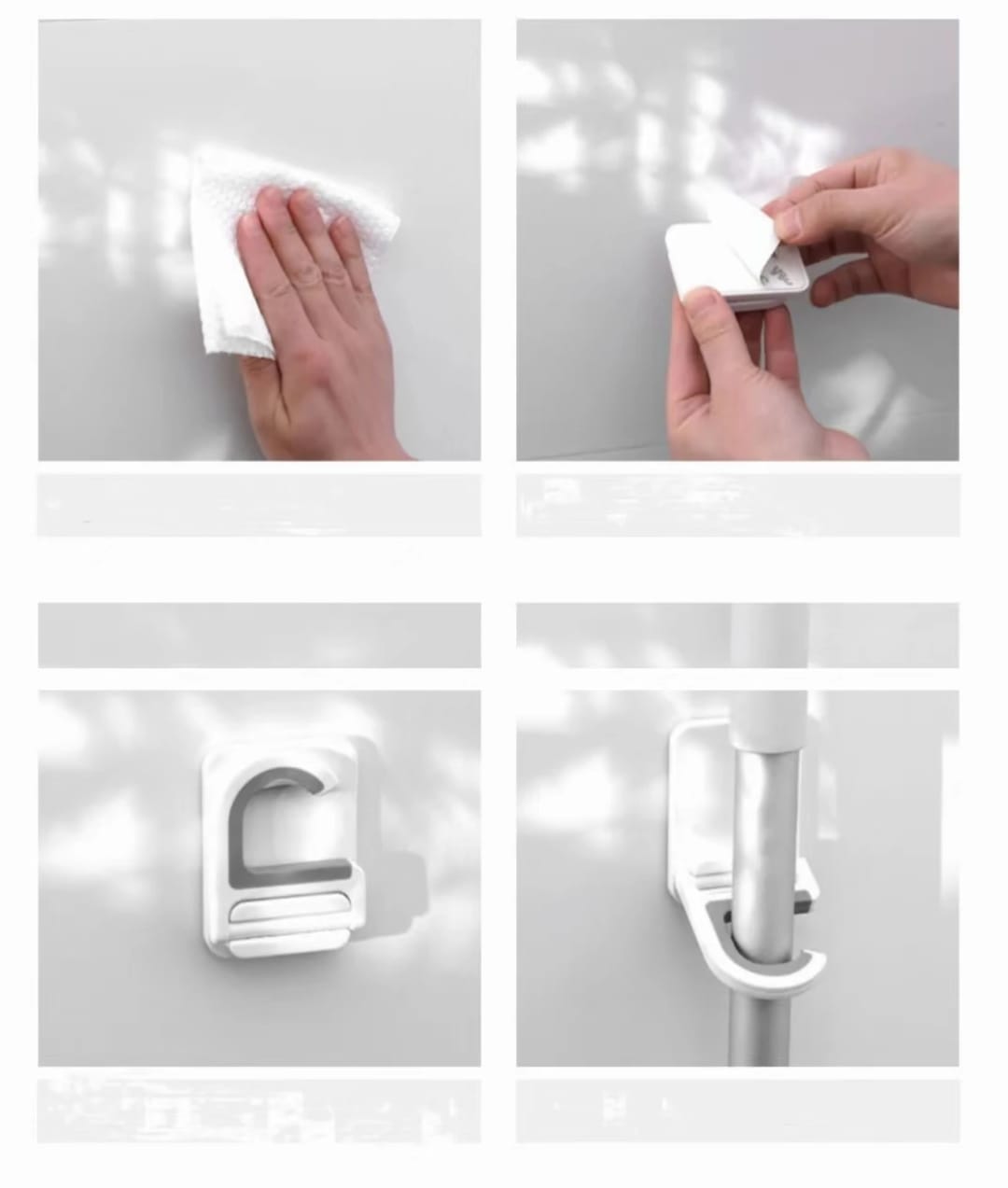 تعليقة عصاية تلزيق متعددة الاستخدام – بدون حفر — Self-Adhesive Multi-Purpose Mop Holder – No Drilling