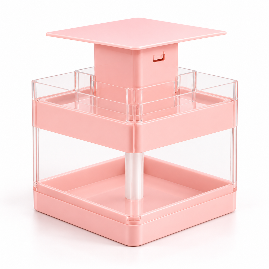 ستاند تنظيم المكياج الهيدروليكي باللمس – لون زهري — Touch-Control Hydraulic Makeup Organizer – Pink