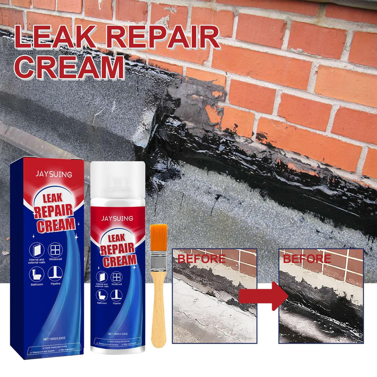 كريم مقاوم للماء لإصلاح التسربات والشقوق – 100 غرام مع فرشاة — Waterproof Leak and Crack Repair Cream with Brush – 100 g