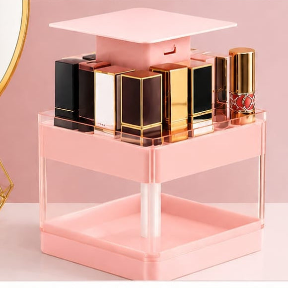 ستاند تنظيم المكياج الهيدروليكي باللمس – لون زهري — Touch-Control Hydraulic Makeup Organizer – Pink